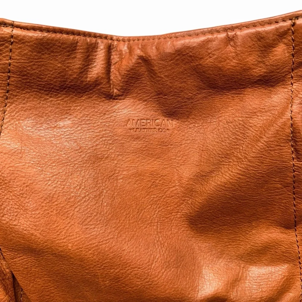 American Leather Co Austin Cognac Brown Pebbled Leather Hobo Shoulder Bag Zipper